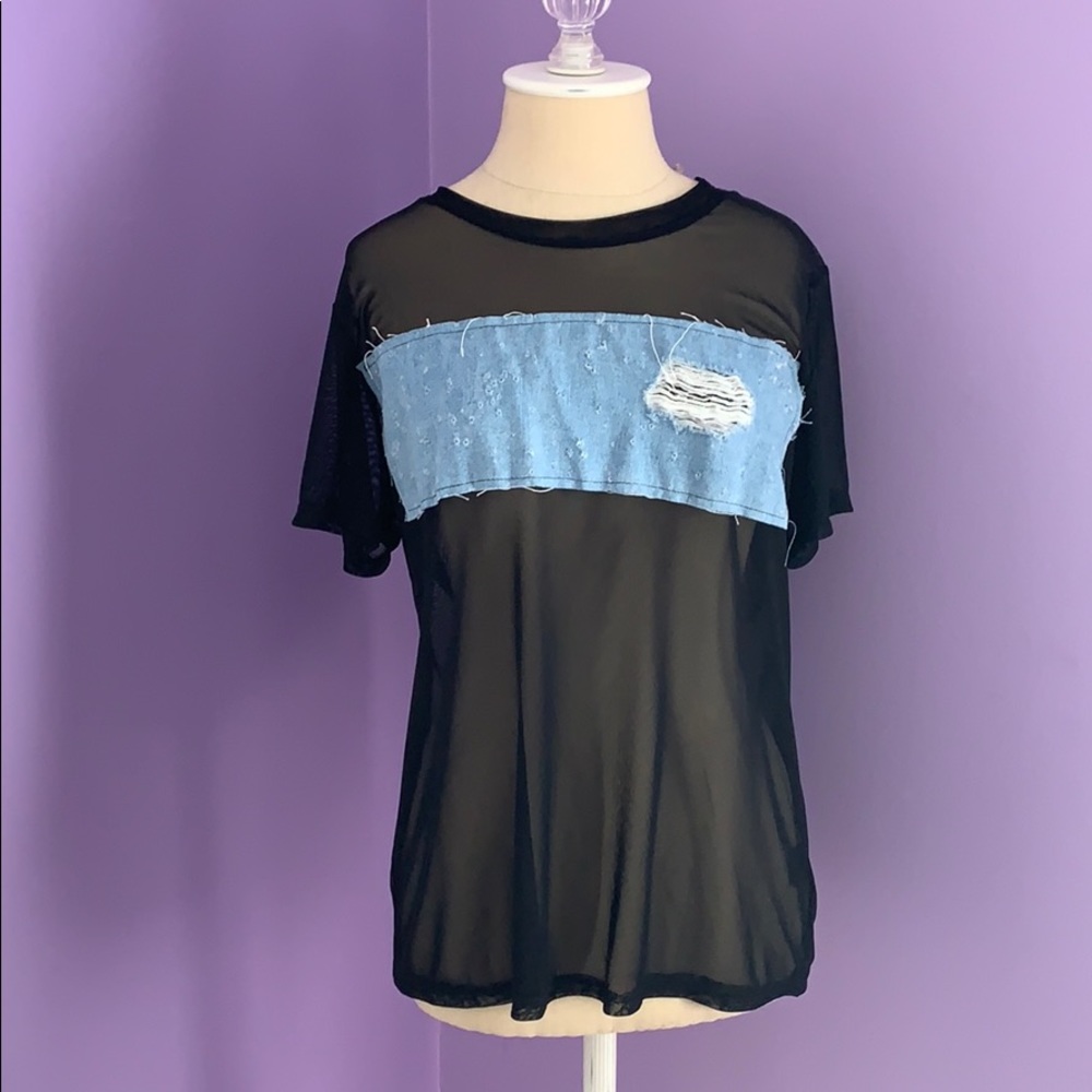 COPY - Brand new black mesh top with denim panel.